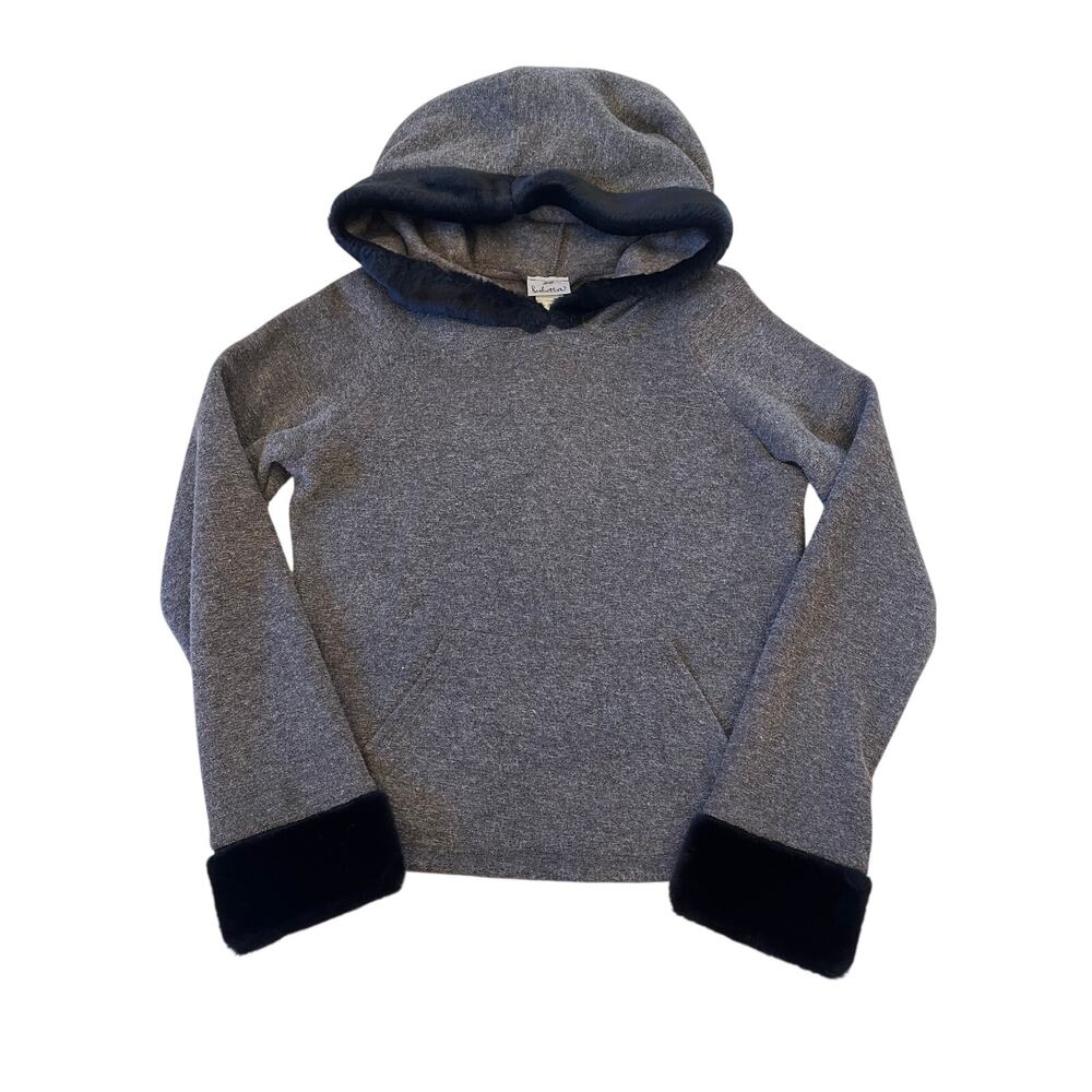 Vintage Y2K Miss Seduction Gray Faux Fur Trim Cropped Hoodie Sweatshirt